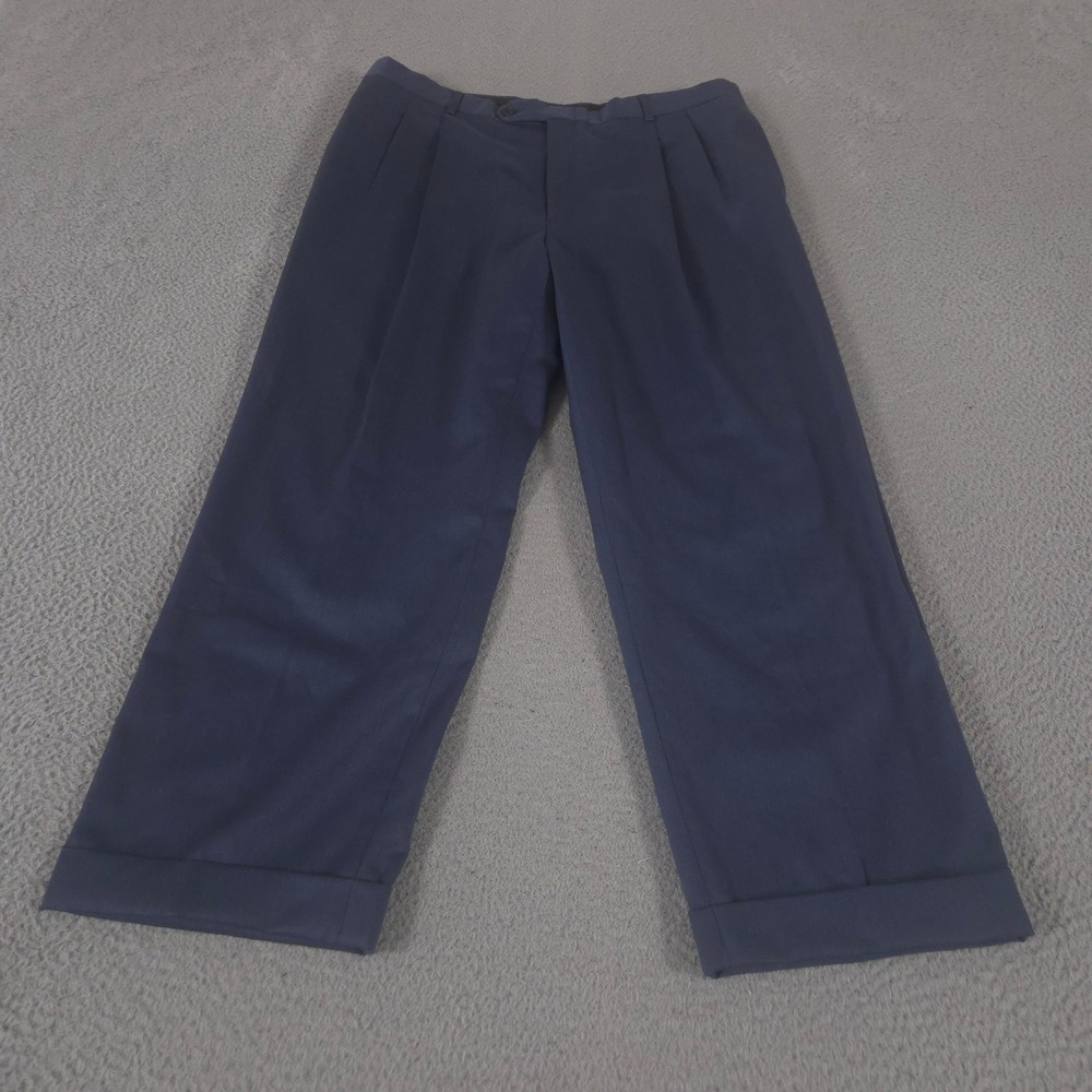 Austin Reed Pants Mens 38x30 Navy Pleated Cuffed Super 100s Wool Dress Trousers
